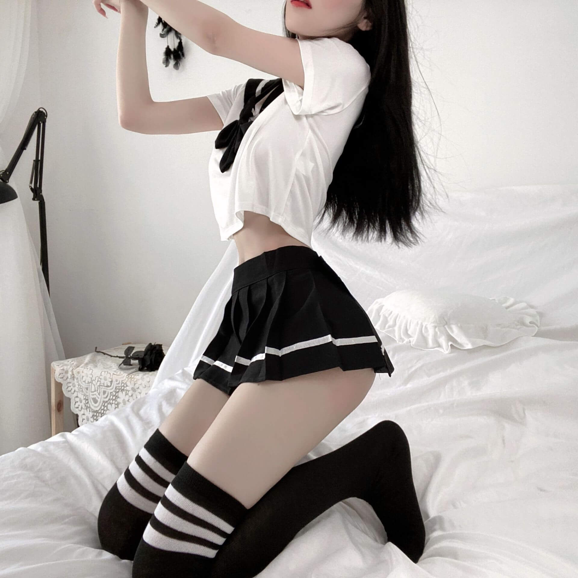 Femboy wear femboy schoolgirl lingerie with bow