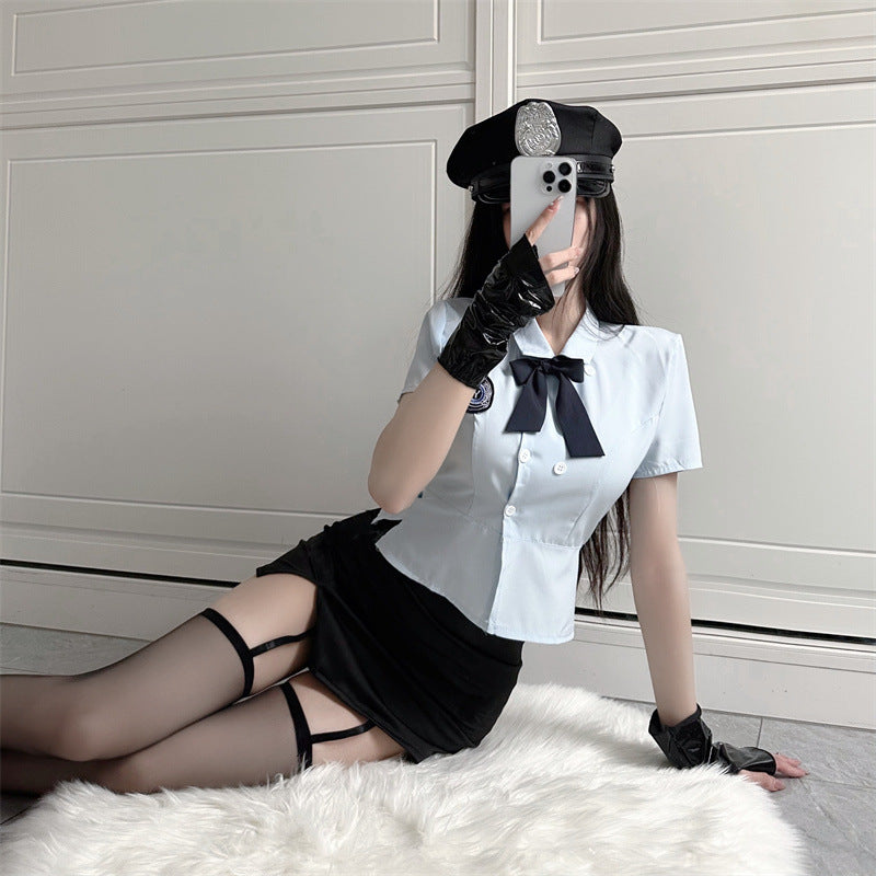 Femboy wear femboy schoolgirl uniform lingerie side