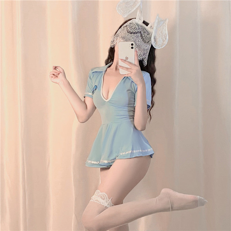 Femboy wear femboy sexy blue lingerie dress side