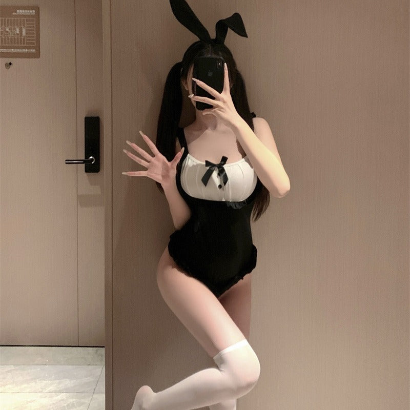 Femboy wear femboy sexy bunny bodysuit lingerie front