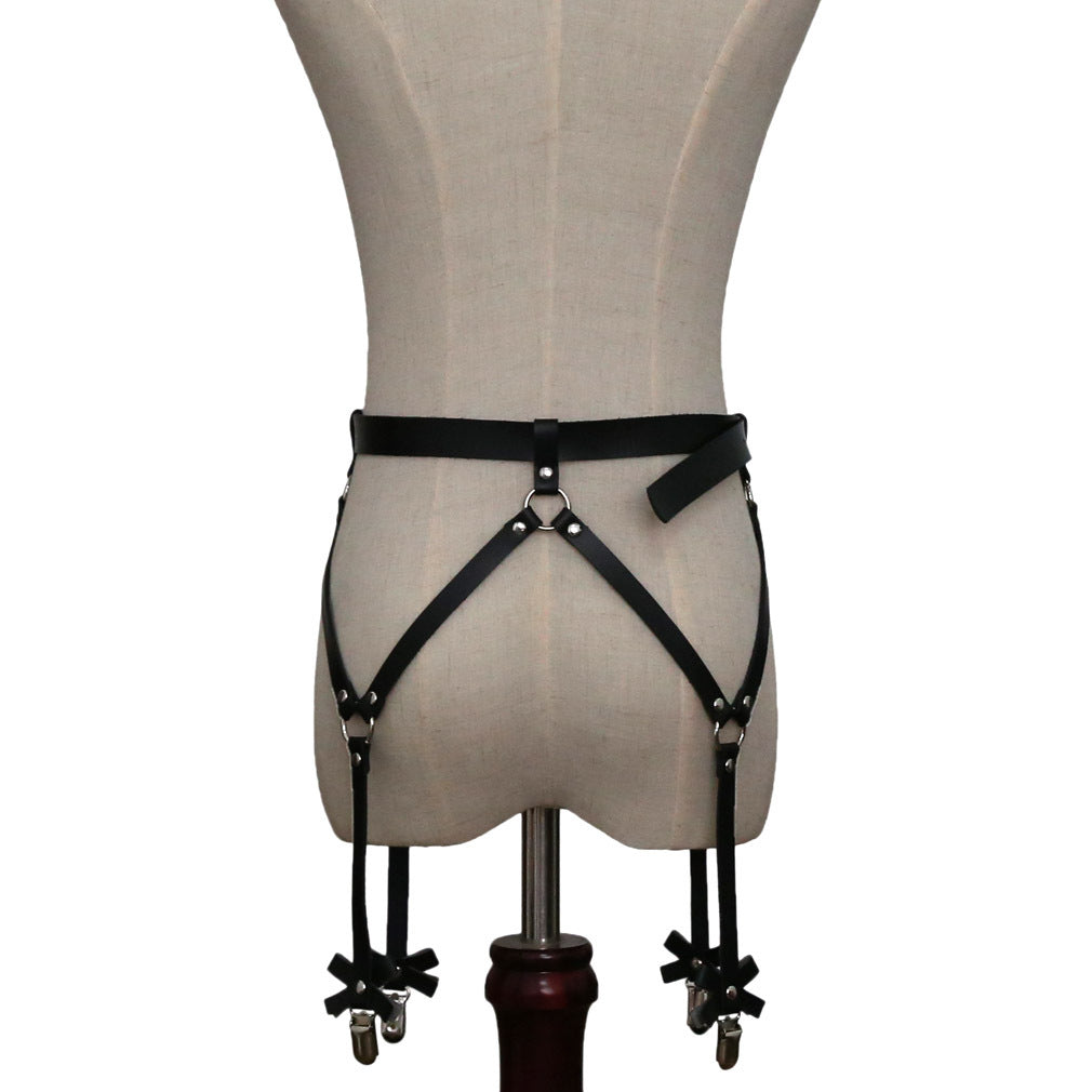 Femboy wear femboy sexy leather garter belt with bow back