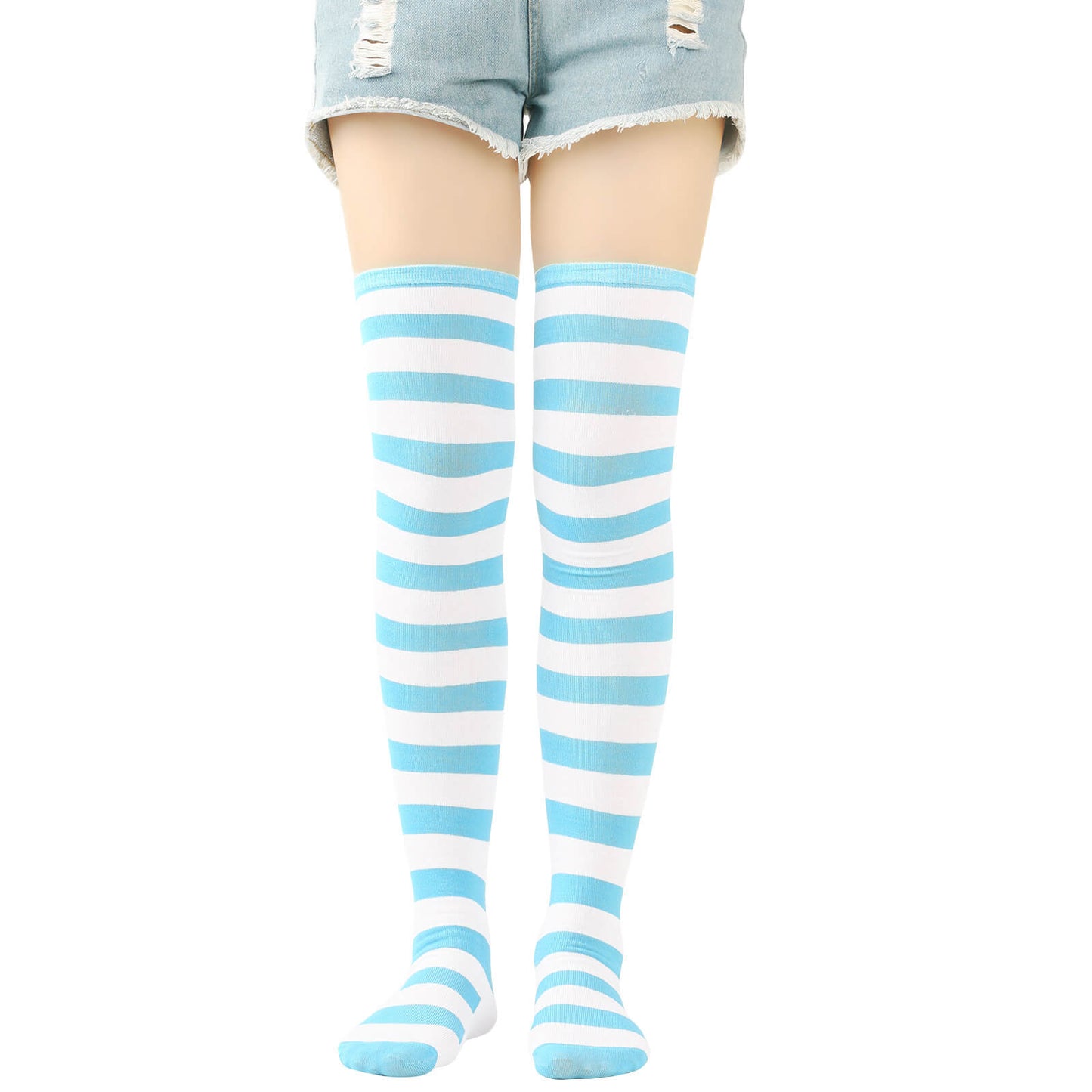 Femboy wear femboy stripe thigh high cat paw socks front