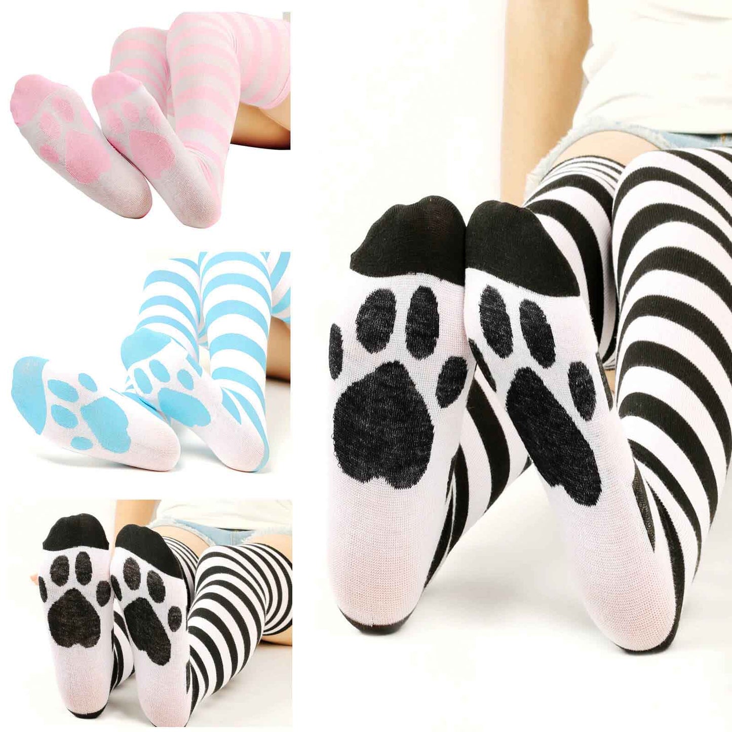 Femboy wear femboy stripe thigh high cat paw socks