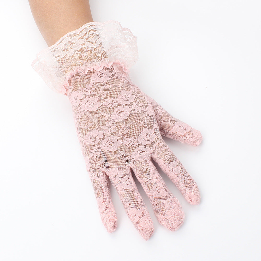 Femboy wear pink femboy sexy lace short gloves