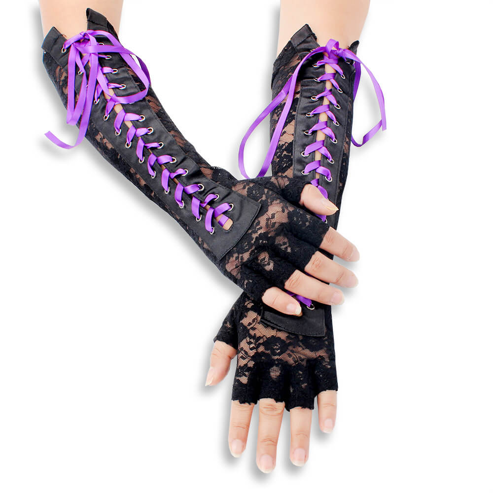 Femboy wear purple femboy sexy lace up gloves