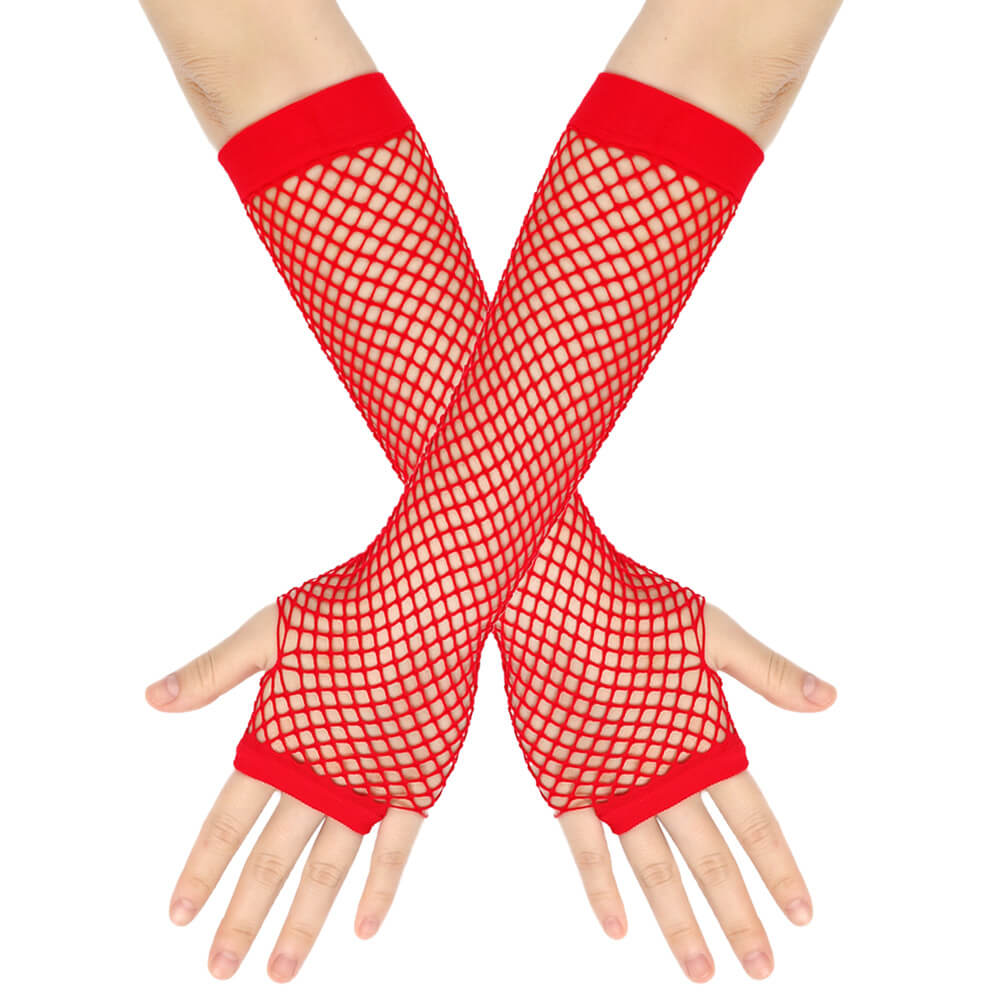 Femboy wear red femboy fishnet arm warms