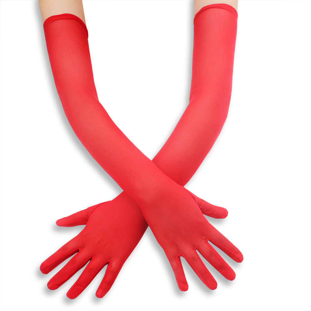 Femboy wear red femboy mesh sheer gloves for femboy