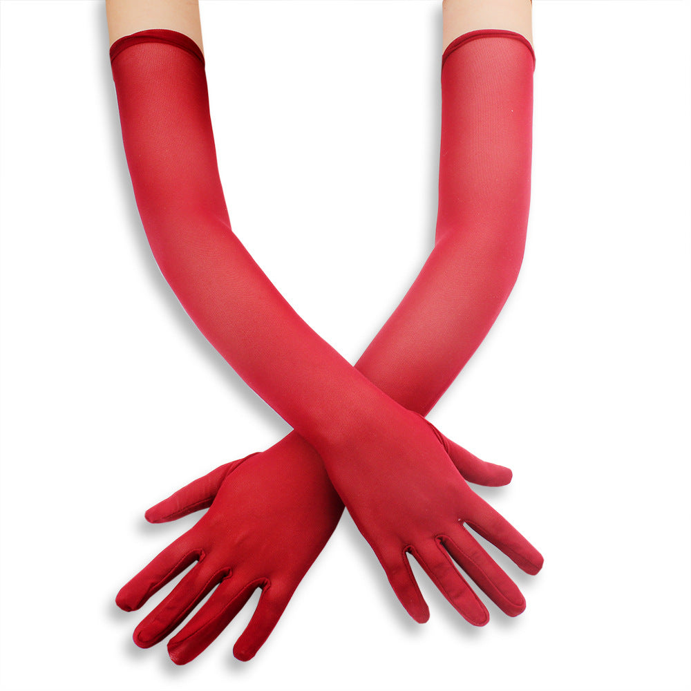 Femboy wear red femboy mesh sheer gloves