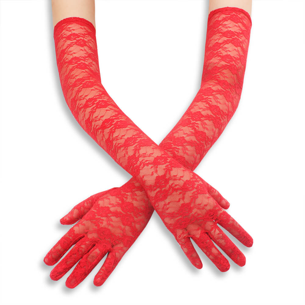 Femboy wear red femboy sexy lace long gloves