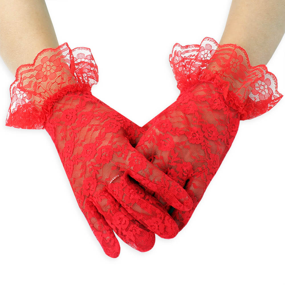 Femboy wear red femboy sexy lace short gloves for femboy