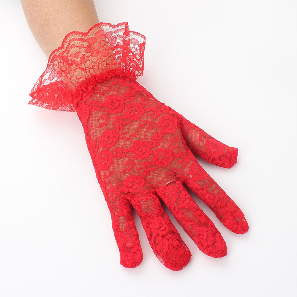 Femboy wear red femboy sexy lace short gloves