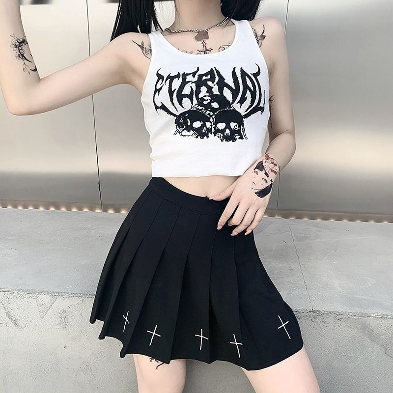 Femboy wear sweet femboy black skull tank top femboy fashion