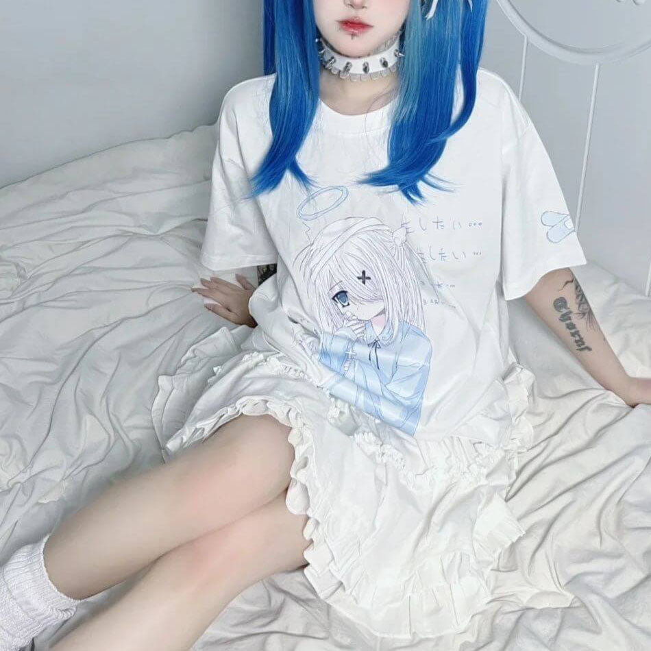 Femboy wear sweet femboy cute white angel t shirt femboy fashion