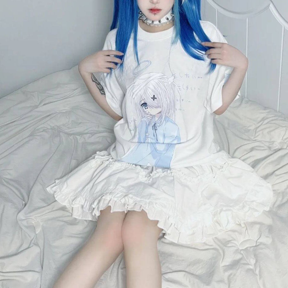 Femboy wear sweet femboy cute white angel t shirt for femboy