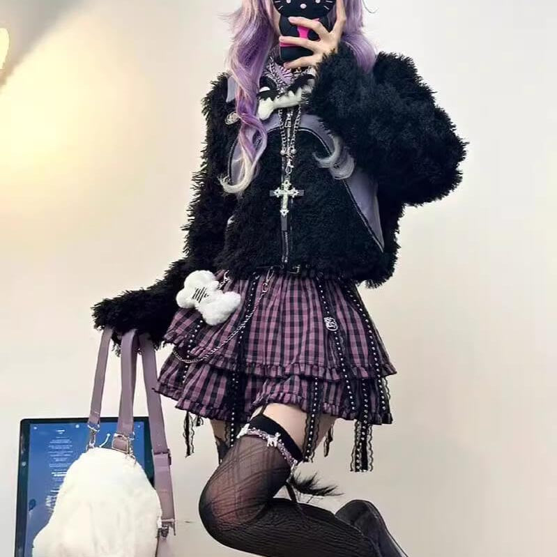 Femboy wear sweet femboy gothic black and purple puffy skirt femboy fashion