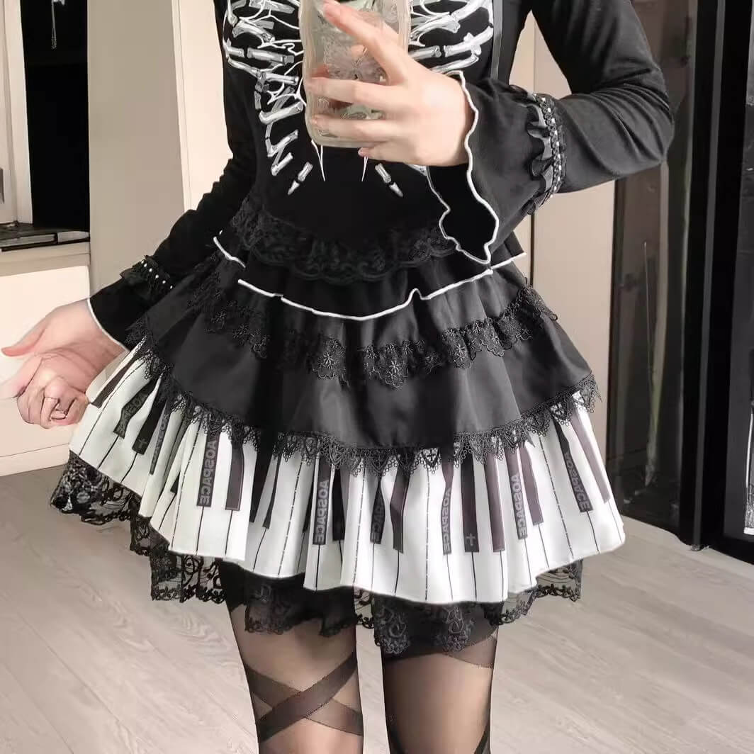 Femboy wear sweet femboy gothic piano print puffy skirt femboy fashion