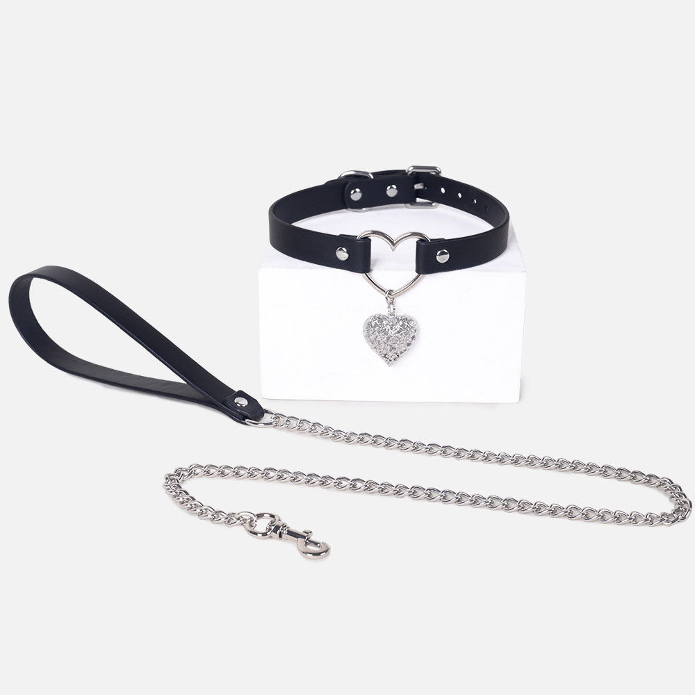 Femboy wear sweet femboy leather collar with heart pendant for femboy