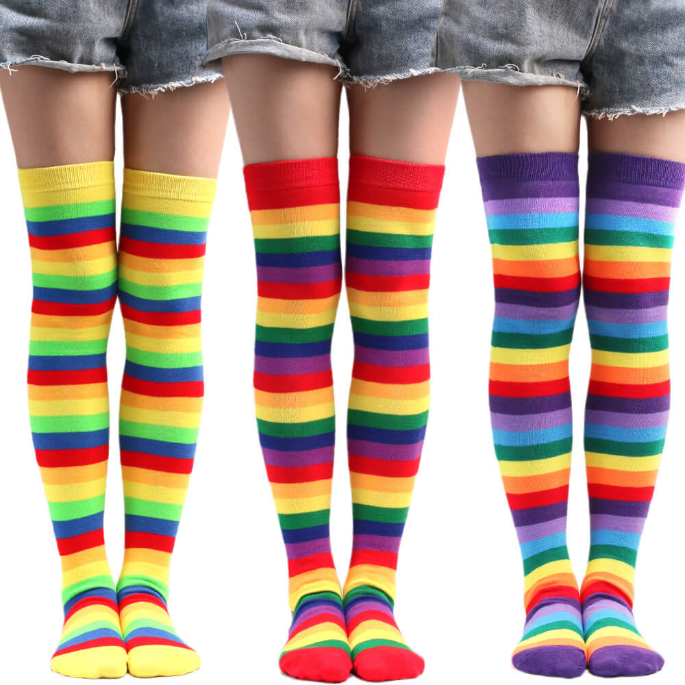 Femboy wear sweet femboy rainbow thigh high socks for femboy