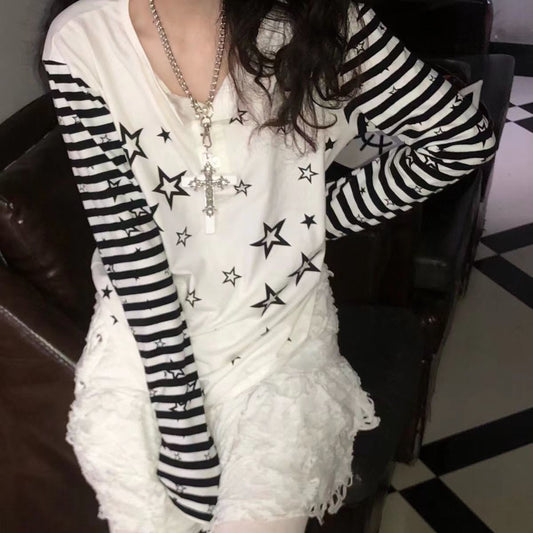 Femboy wear sweet femboy star print long sleeve t