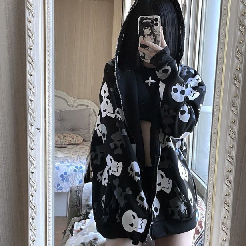 Femboy wear sweet sweet femboy gothic skull print hoodie