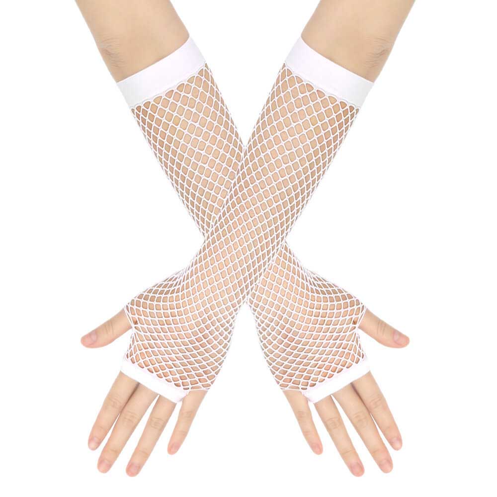 Femboy wear white femboy fishnet arm warms