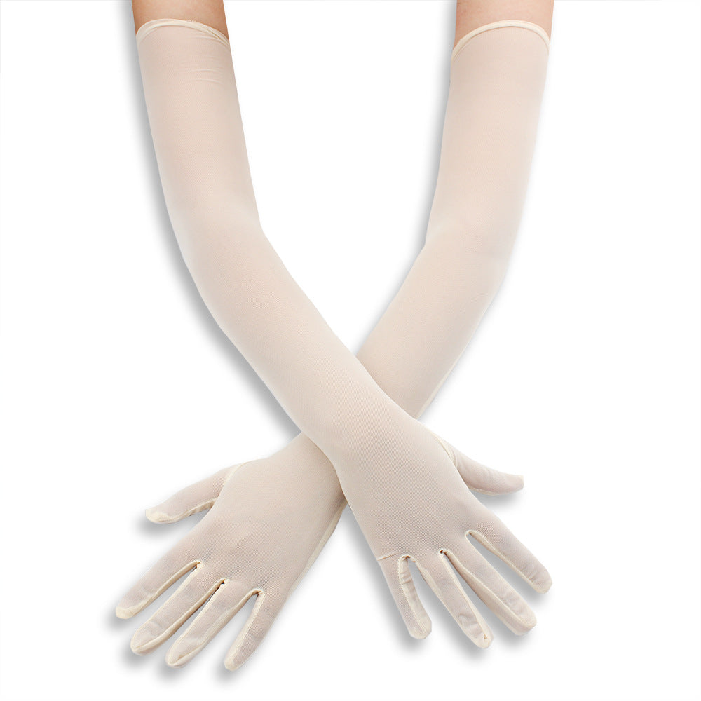 Femboy wear white femboy mesh sheer gloves for femboy