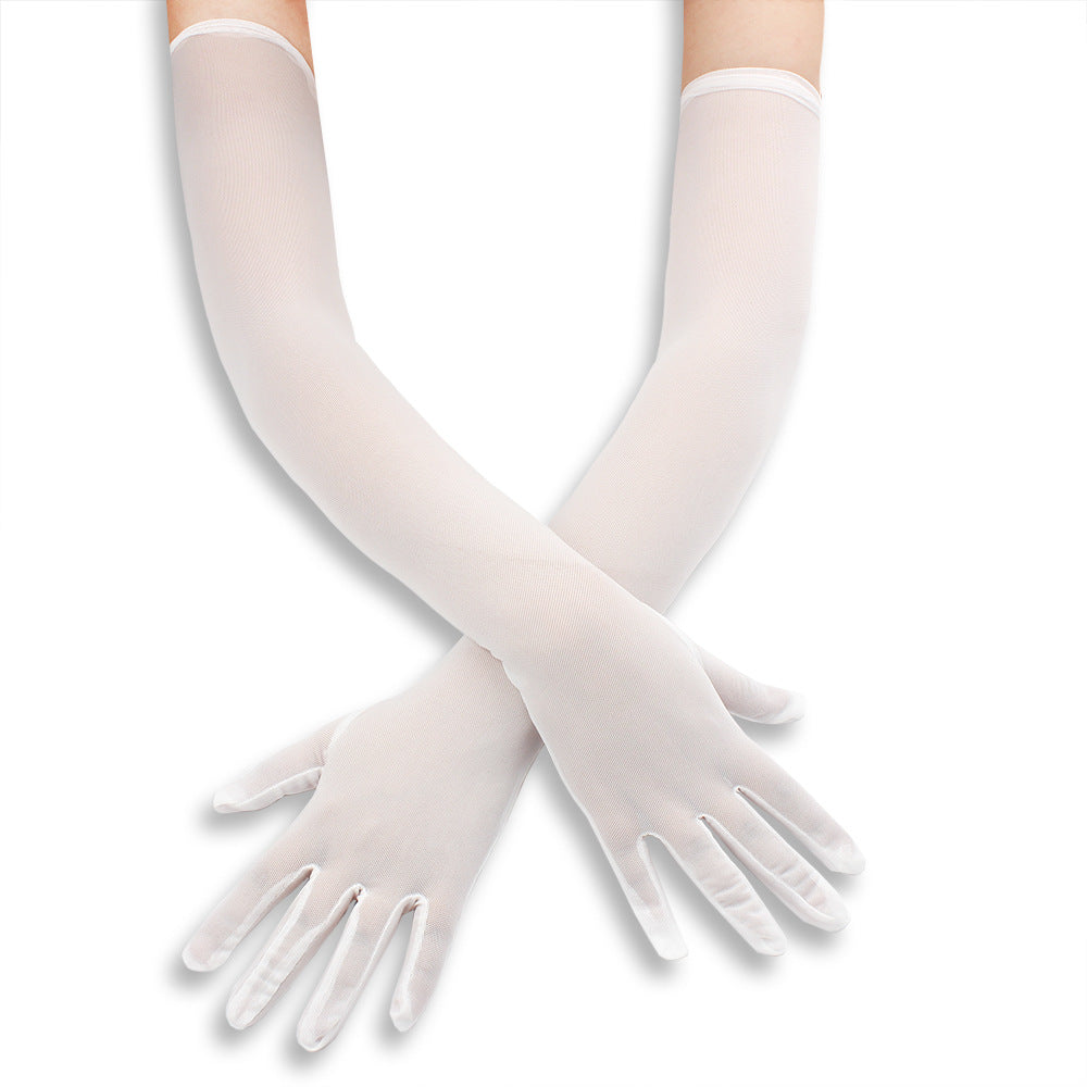 Femboy wear white femboy mesh sheer gloves