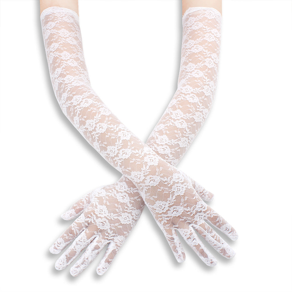 Femboy wear white femboy sexy lace long gloves