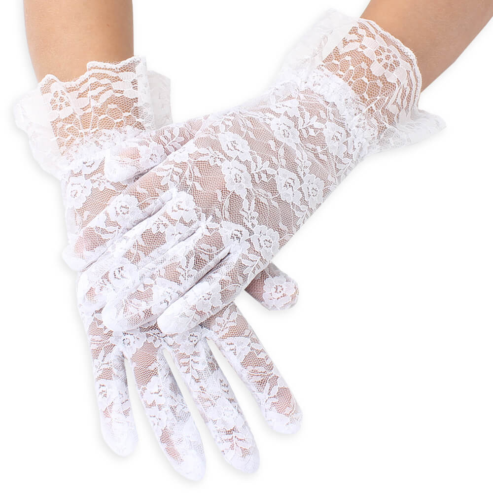 Femboy wear white femboy sexy lace short gloves for femboy