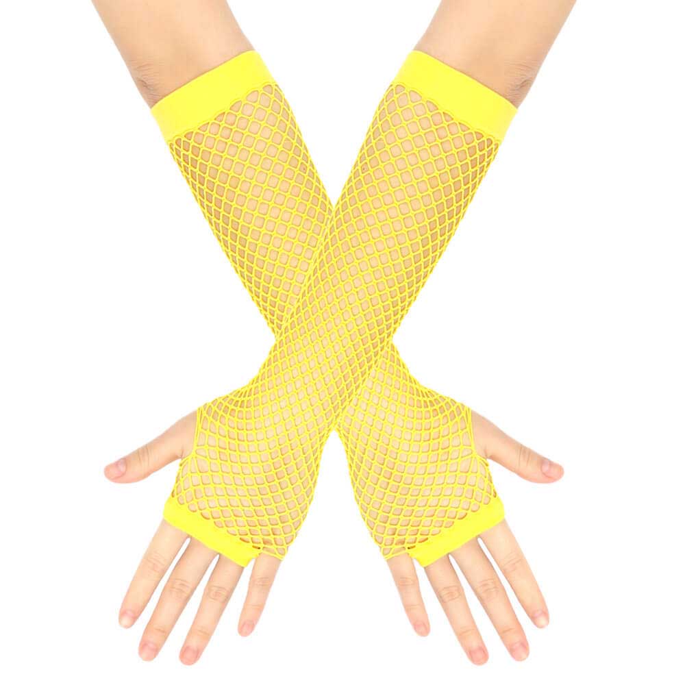 Femboy wear yellow femboy fishnet arm warms