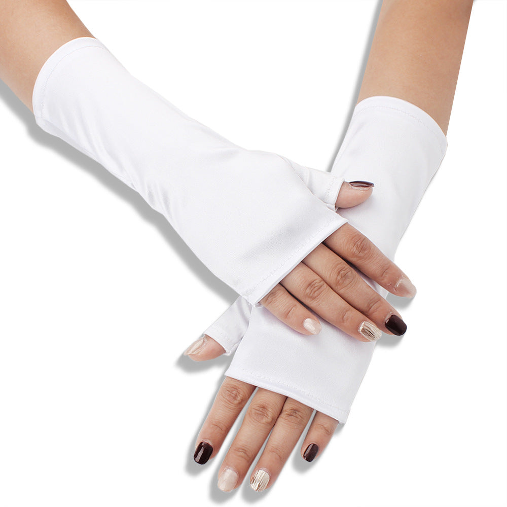 Femboy white femboy long satin gloves for femboy