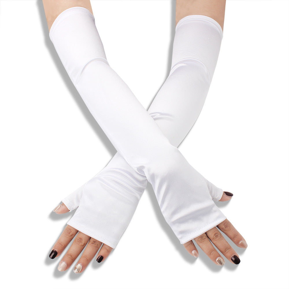 Femboy white femboy long satin gloves