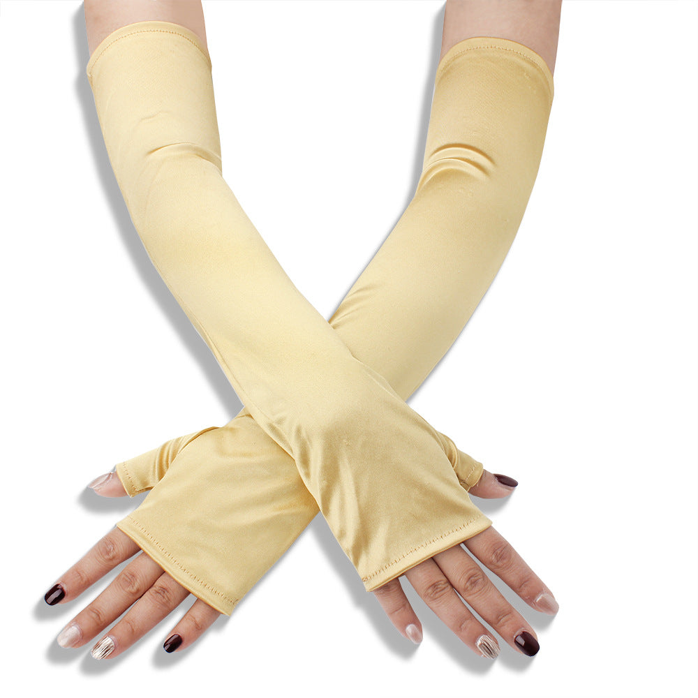 Femboy yellow femboy long satin gloves