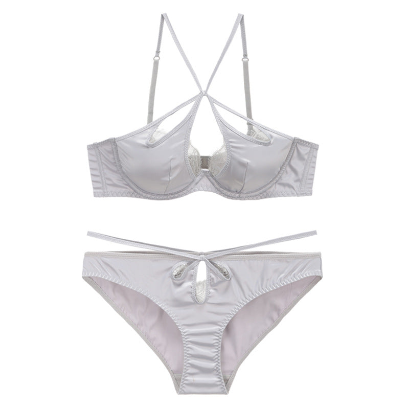 Grey femboy sexy cross bra and panty set