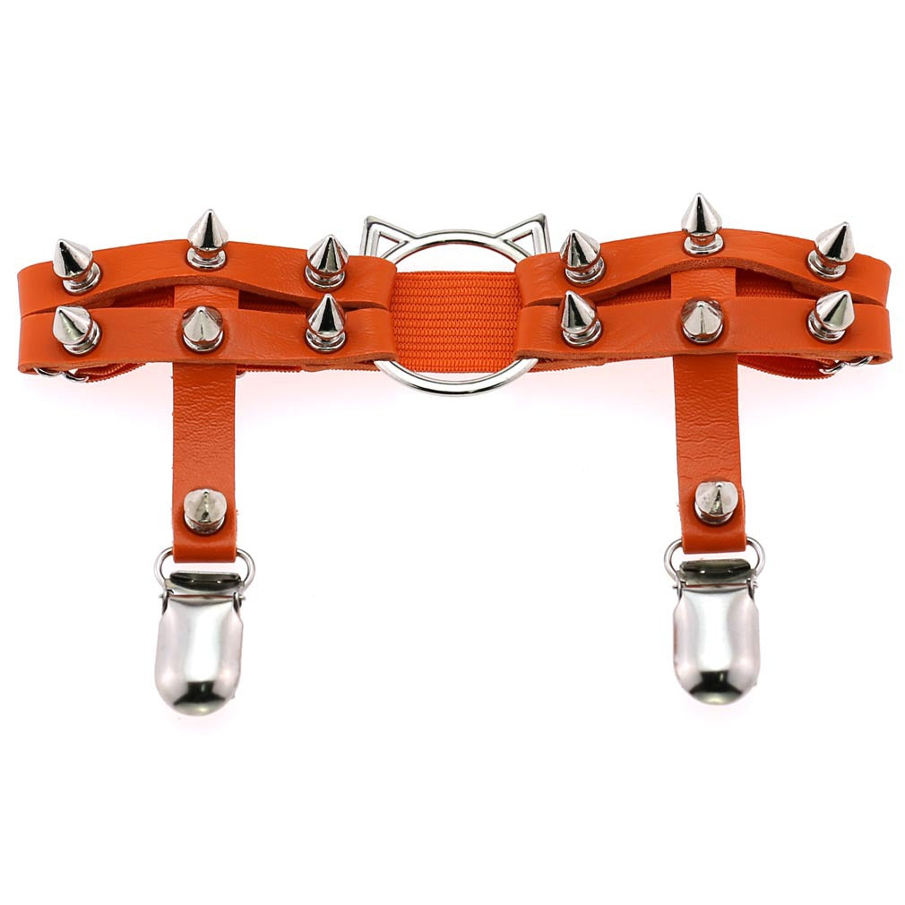 Orange femboy leather kitty shape thigh garter