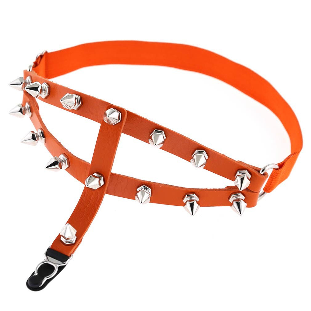 Orange femboy punk leather thigh garter for femboy