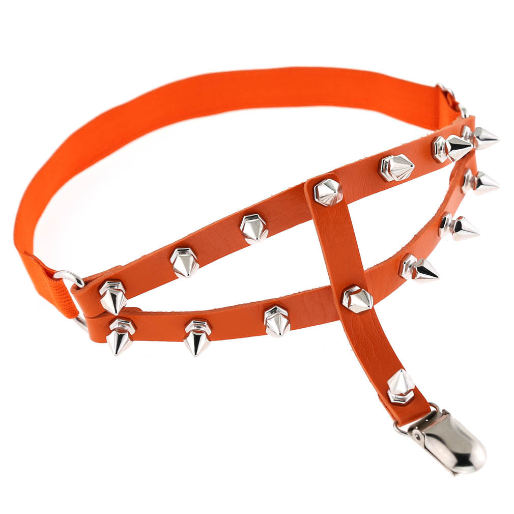 Orange femboy punk leather thigh garter