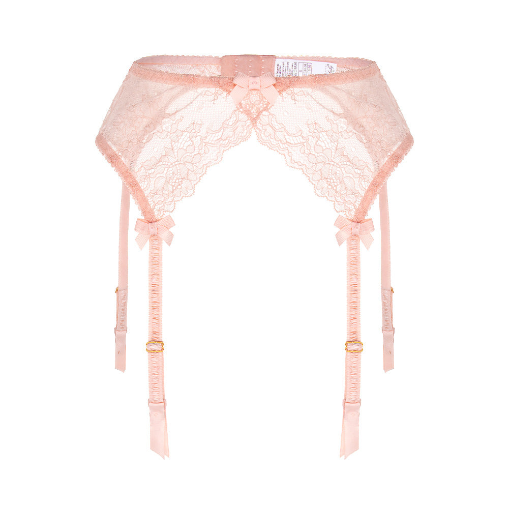 Pink femboy lace 4 strap garter belt with bow