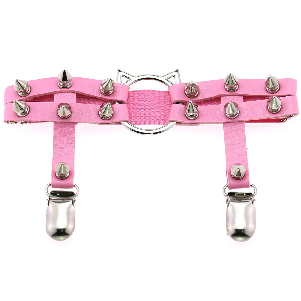 Pink femboy leather kitty shape thigh garter