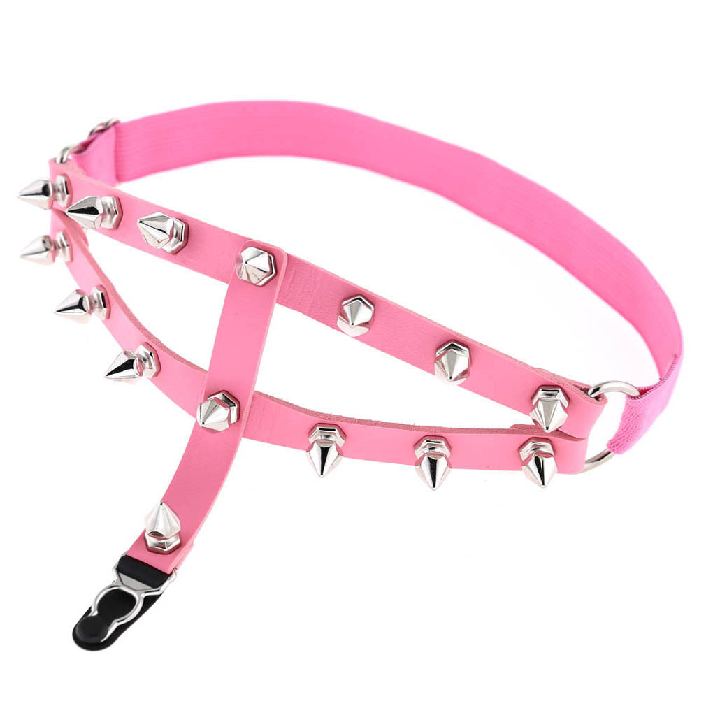 Pink femboy punk leather thigh garter for femboy