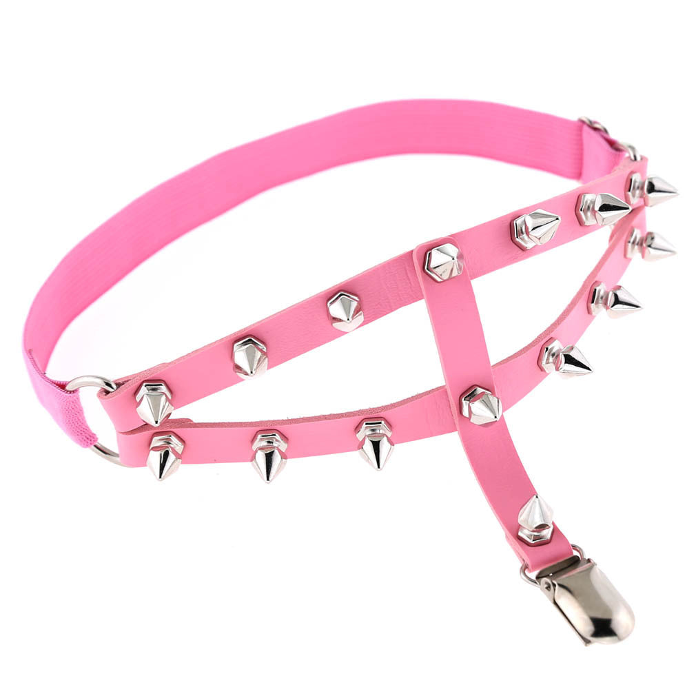 Pink femboy punk leather thigh garter