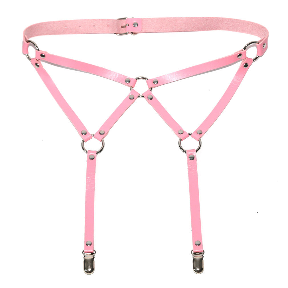 Pink femboy sexy leather garter belt