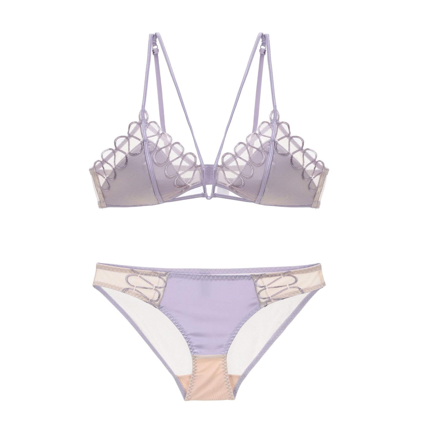 Purple femboy french cutout bra and panty set femboy fashion