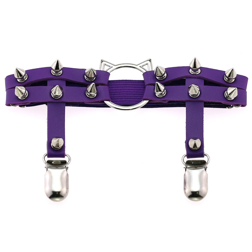 Purple femboy leather kitty shape thigh garter