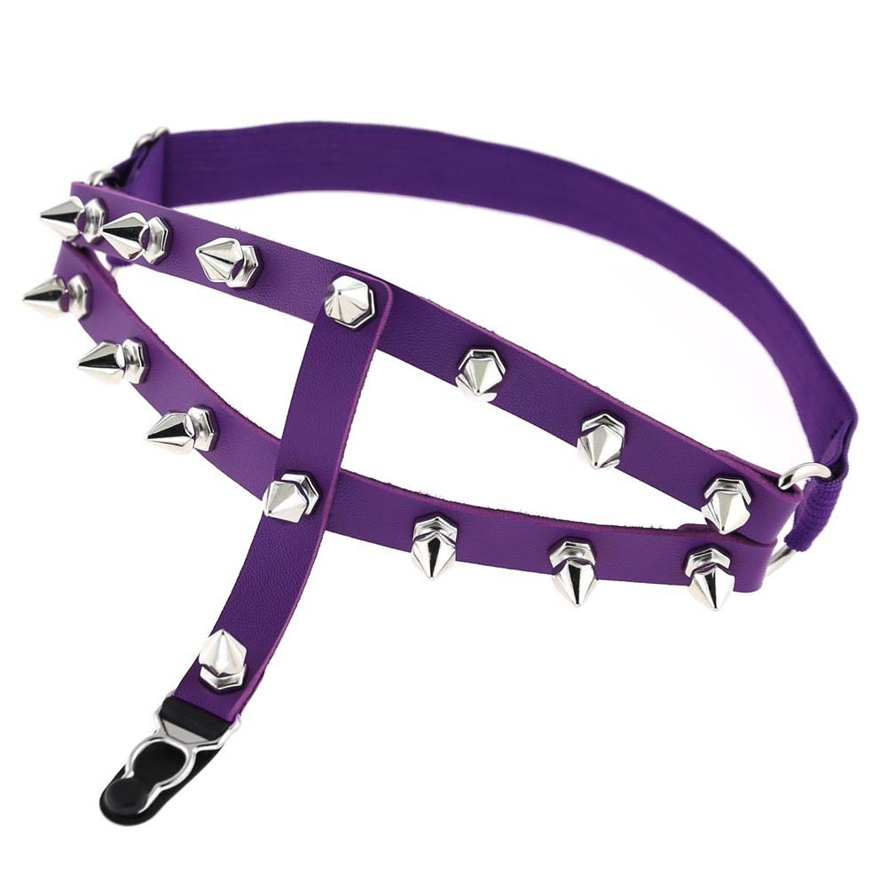 Purple femboy punk leather thigh garter for femboy