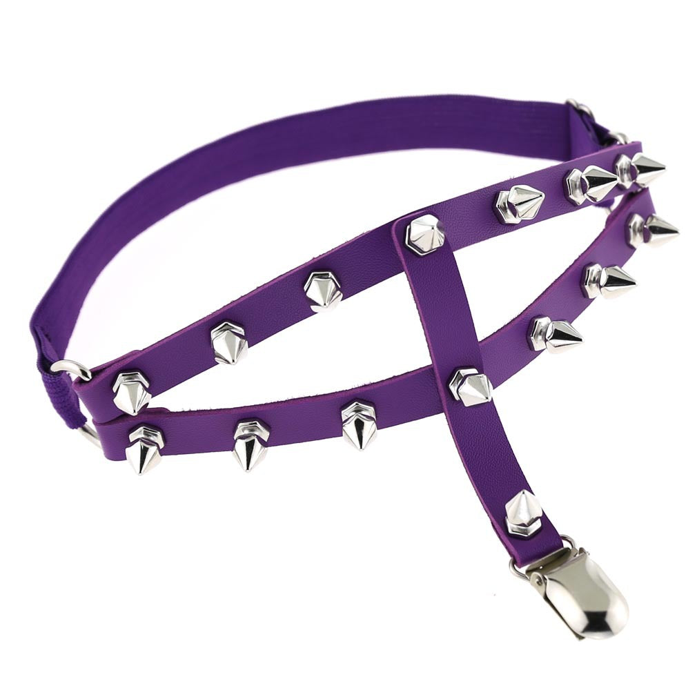 Purple femboy punk leather thigh garter