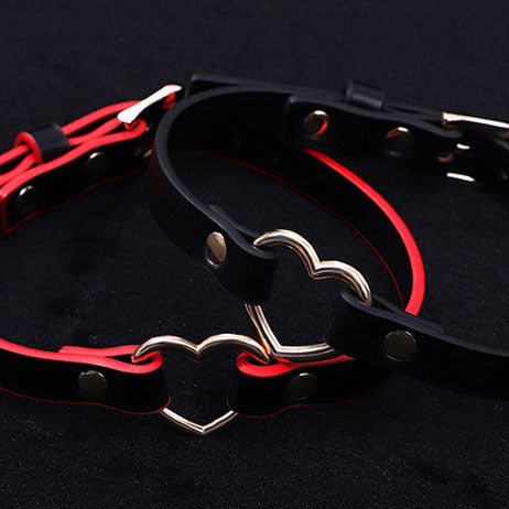 Red femboy leather choker with heart for femboy