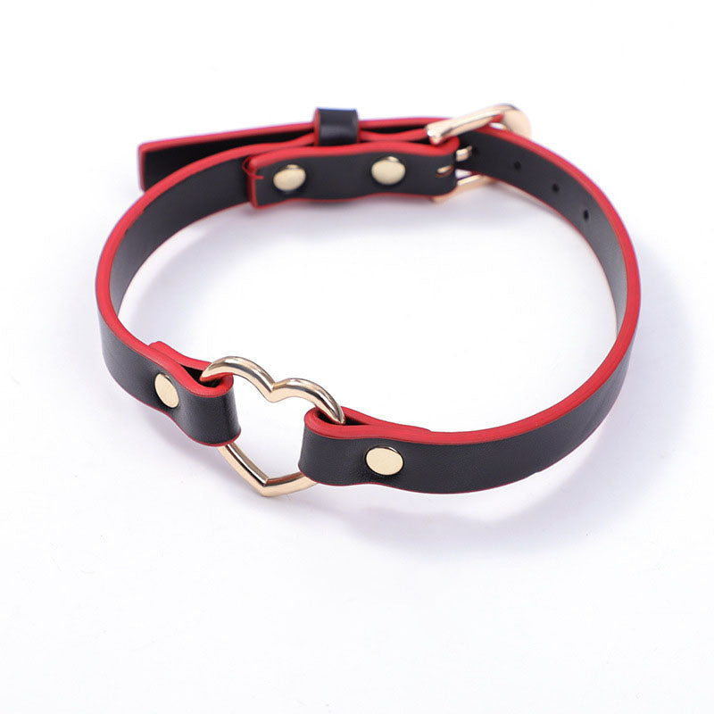 Red femboy leather choker with heart