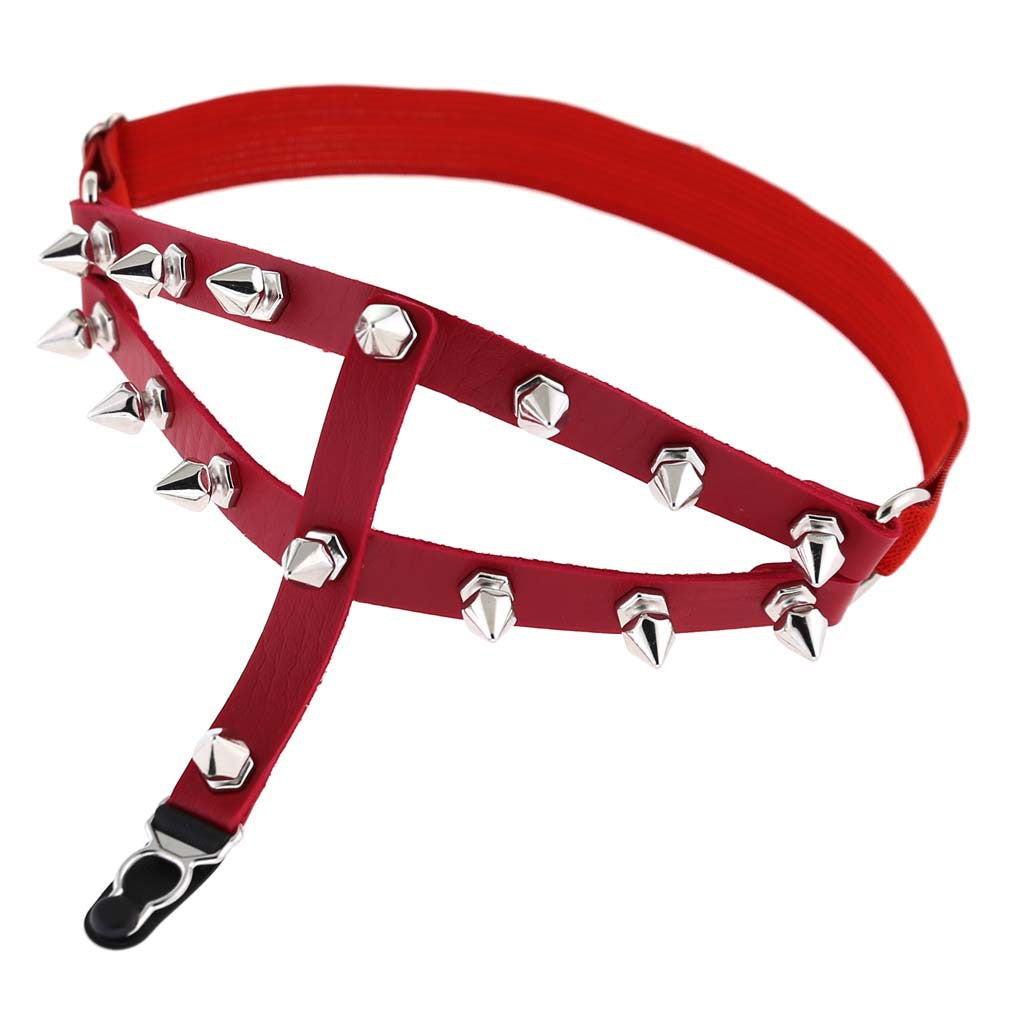 Red femboy punk leather thigh garter for femboy