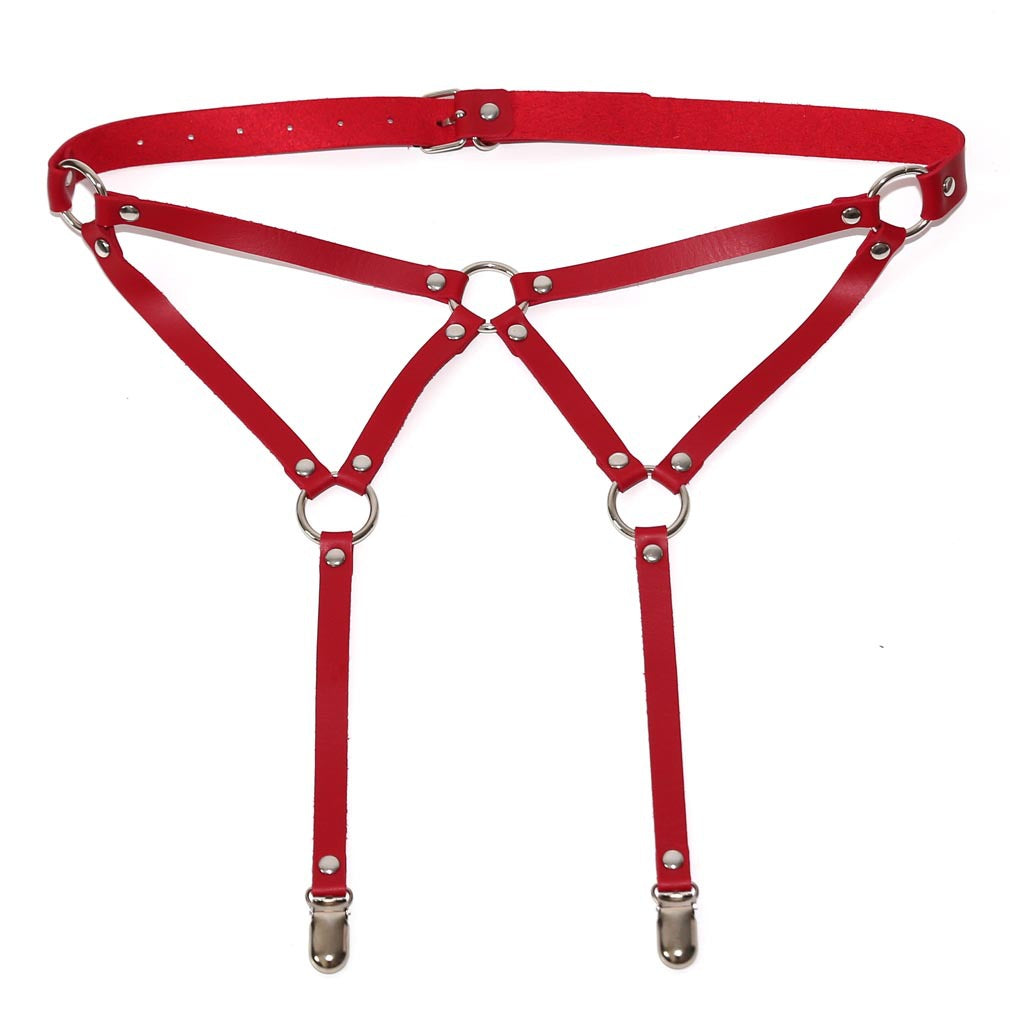 Red femboy sexy leather garter belt